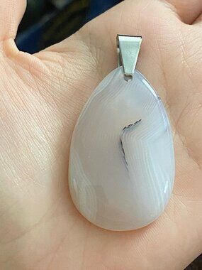 Banded Agate Pendant Necklace White